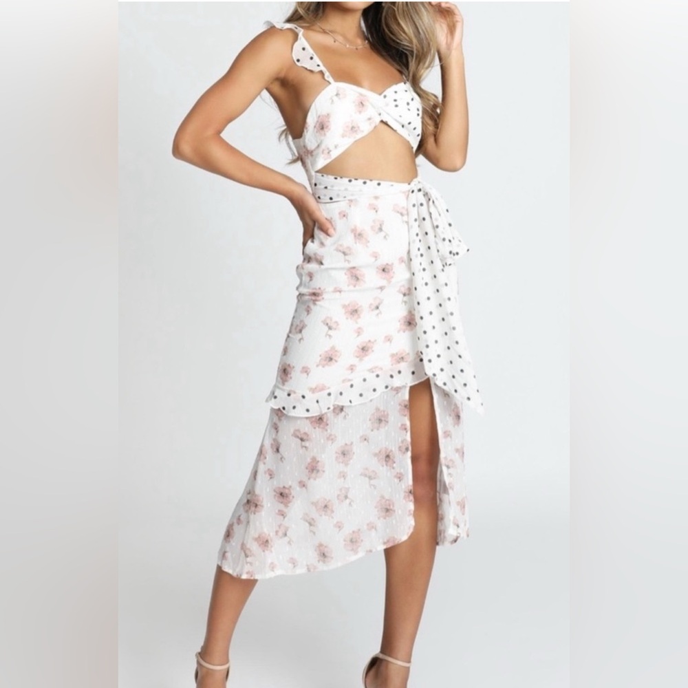 Showpo White and Pink Floral Midi Dress